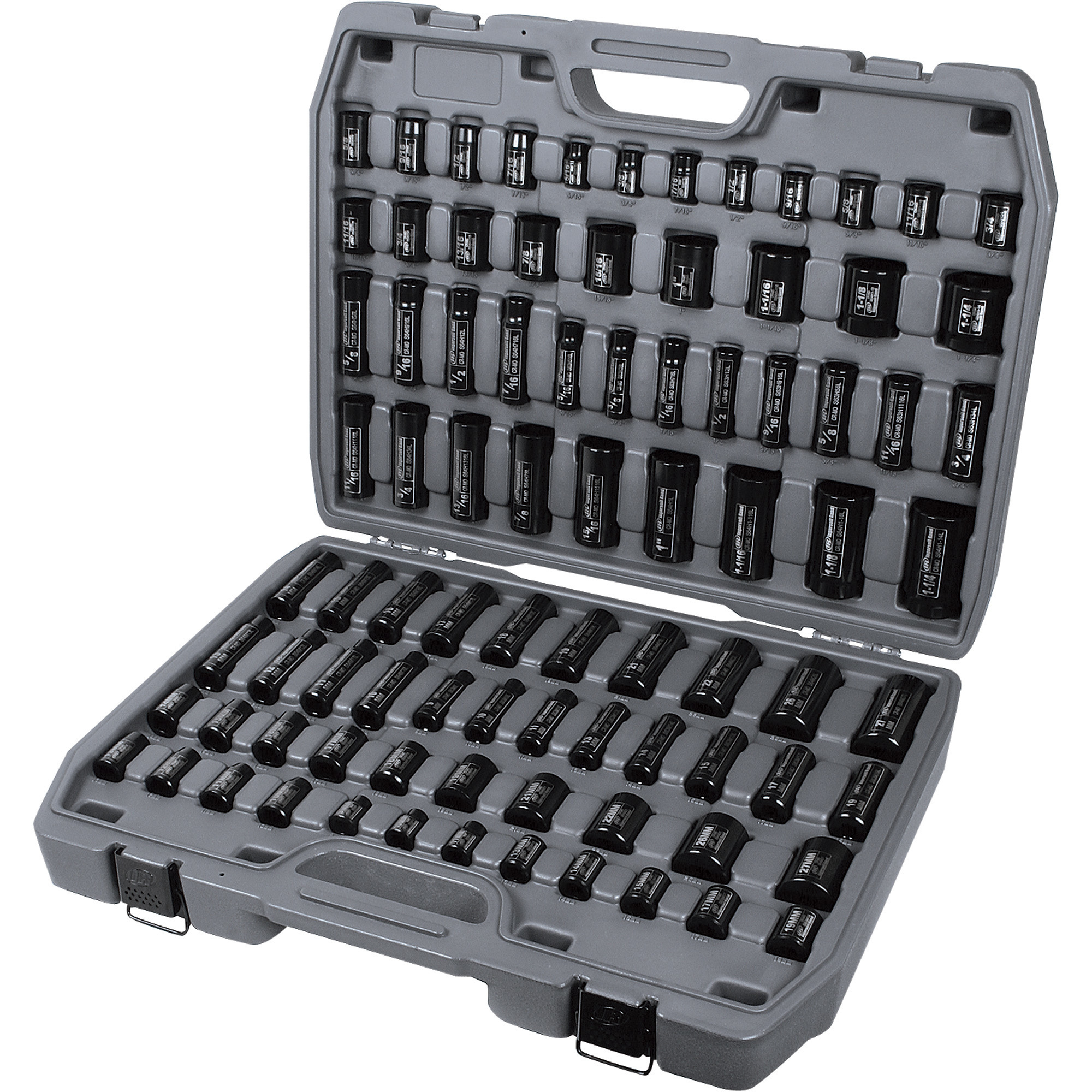 Ingersoll Rand Mega Impact Sockets, 86-Pc. Set, 3/8in. and 1/2in. Drives, SAE and Metric, Model# SK34C86